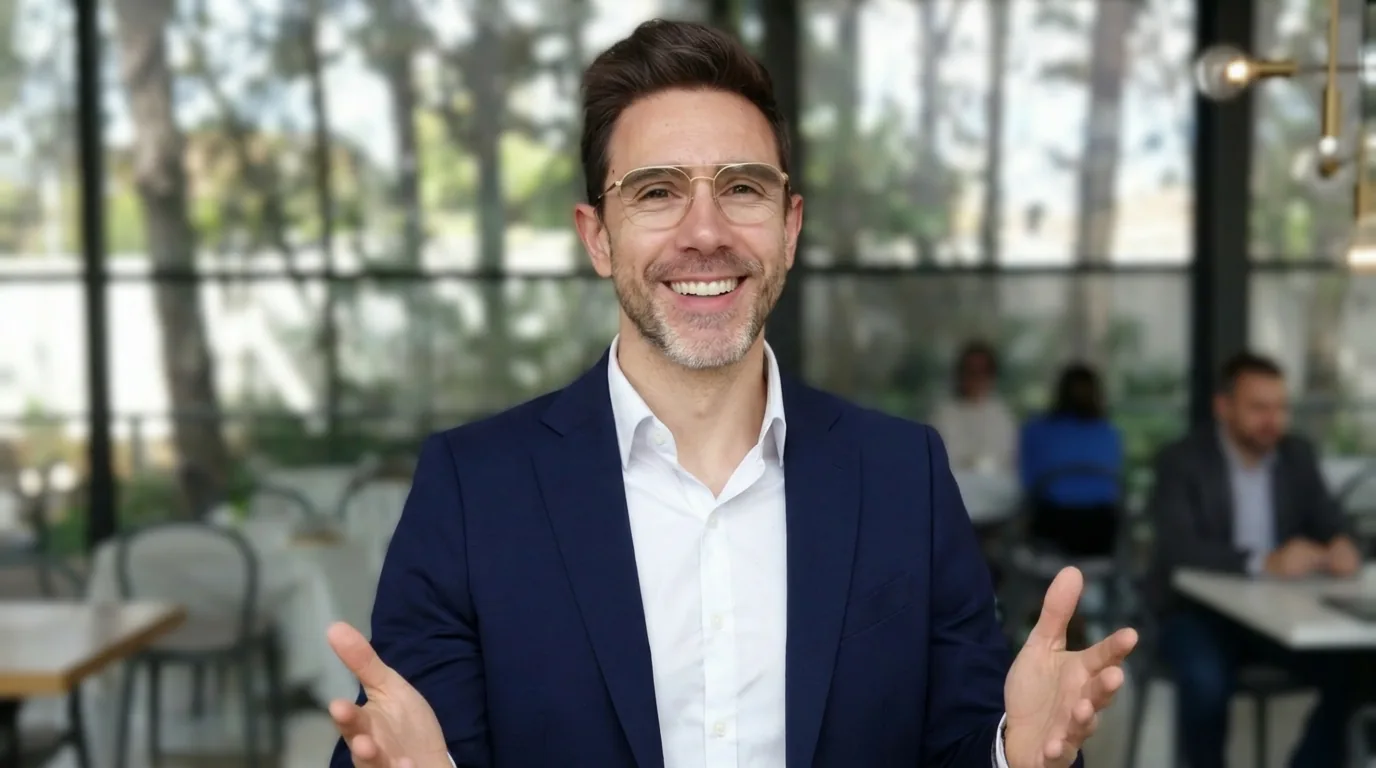 Adolfo, fundador de TuRelevo, sonriendo con los brazos abiertos
